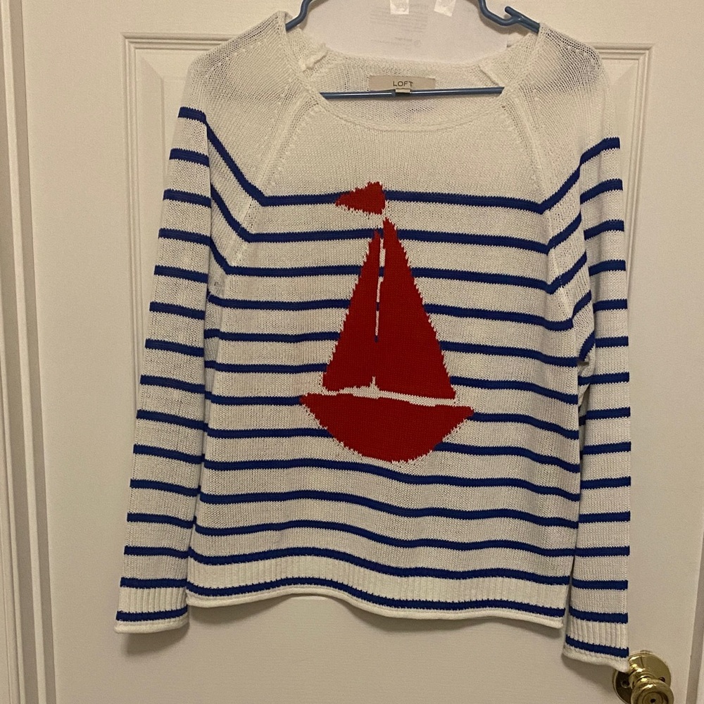 LOFT Women's Nautical Striped Sweater - Red and Blue